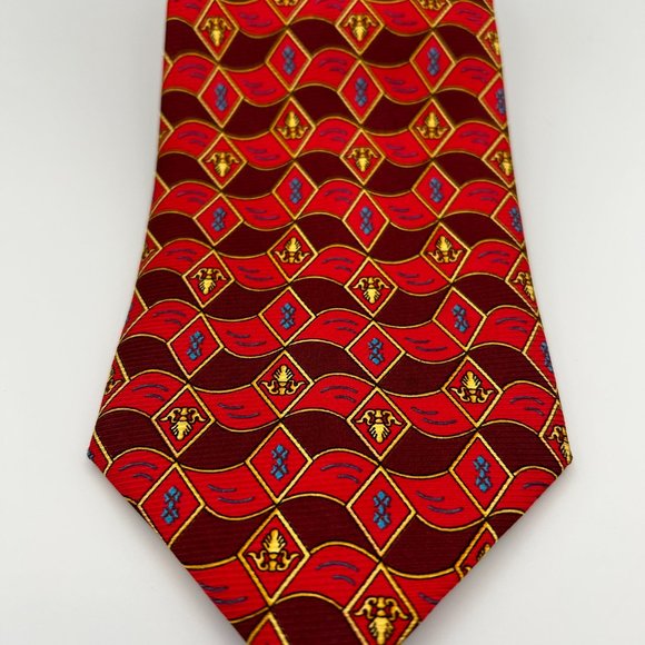 Lamberti Necktie Red Multicolor Diamond Emblem Business Office Italy - Picture 3 of 7